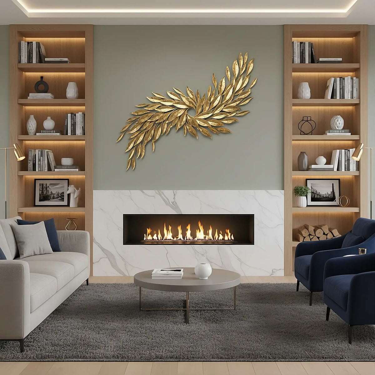 A large metal wall sculpture titled "Golden Fiesta". Created by Marc Staples at the Lago Luna Metal Art Studio