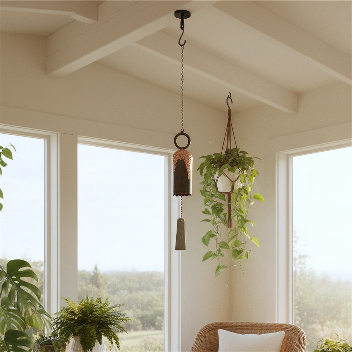 Mission Espada windbell in a sunroom
