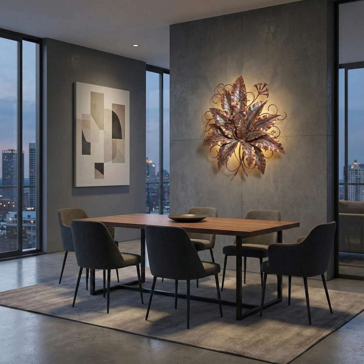 Summer Harvest botanical wall sconce in an elegant dining room. 