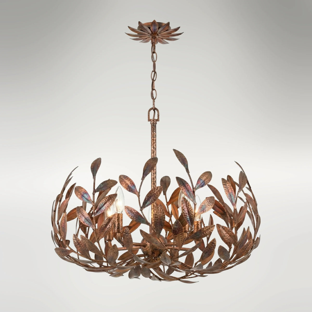 Voledo Crown Chandelier in a torched-copper finish. 