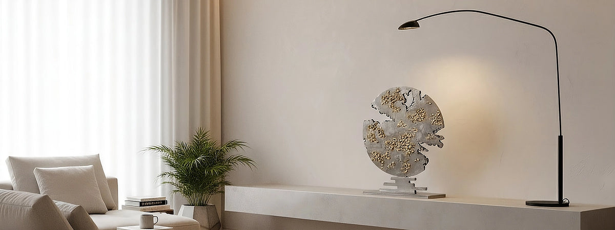 Lago Luna Originals: An original tabletop metal sculpture by artist Marc Staples, featuring signature 'Art-in-Metal' textures in a contemporary luxury interior.
